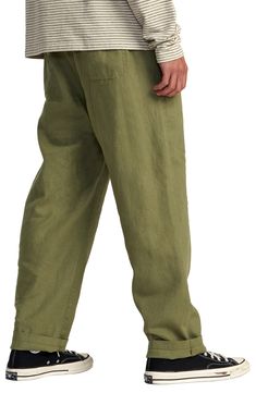 Lightweight and relaxed, these linen-blend pants feature a drawstring waist and a fit that's perfect for doing anything or just nothing. 29" inseam; 18" leg opening; 12" front rise; 16" back rise (size Medium) Elastic waist Side-seam pockets; back patch pocket 55% linen, 45% viscose Machine wash, line dry Imported Linen Cargo Pants With Pockets For Loungewear, Spring Linen Leisure Bottoms, Linen Cargo Pants With Elastic Waistband For Loungewear, Wide Leg Linen Cargo Pants For Loungewear, Casual Baggy Linen Cargo Pants, Baggy Linen Cargo Pants Casual, Baggy Linen Cargo Pants Casual Style, Leisure Linen Bottoms With Pockets, Linen Leisure Bottoms With Pockets