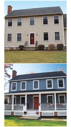 before and after pictures of a two story house