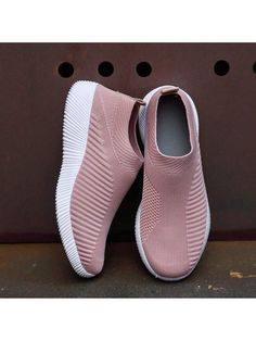 Pink Cool,Sporty Collar   Plain,Striped Slip on Embellished   Women Shoes Cheap Womens Shoes, Spring Sneakers, Sneakers Looks, Slip On Flats, Summer Sneakers, Sport Shoes Women, Spring Shoes, Platform Sneakers, Casual Shoes Women