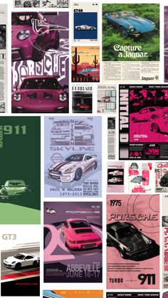 a collage of posters with cars in different colors and sizes, including the number one car