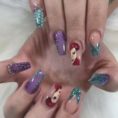 Ariel Nails Disney, Ariel Nails, Little Mermaid Nails, Sculpted Nails, Ariel Mermaid, Claw Nails, Disney Nails, Instagram Nails