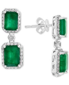 EFFY Collection EFFY® Emerald (4-3/4 ct. t.w.) & Diamond (3/8 ct. t.w.) Drop Earrings in 14k White Gold & Reviews - Earrings - Jewelry & Watches - Macy's Emerald Diamond Earrings, Colorful Stones, Sticky Bra, Coat Women Fashion, Love Earrings, Jewelry Diamonds, Clothing Wishlist, Effy Jewelry, Emerald Isle