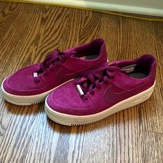 Good Condition, Minimal Wear On The White Platform Area. Pink Velvet Nike, Nike Shoes Pink, Magenta Velvet, Pink Nike Shoes, Air Force 1s, White Platform, Shoes Pink, Nike Pink, Womens Shoes Sneakers