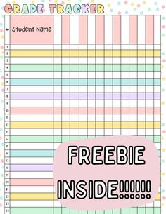 a printable student tracker with the words, freebie inside and an image of a pink