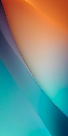 an orange, blue and green abstract wallpaper with curved lines on it's sides