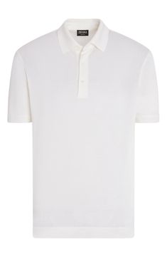 A richly textured birds'-eye piqué of supersoft silk elevates the look and feel of this short-sleeve polo in a classic cut. Button half placket Spread collar Short sleeves 100% silk Dry clean Made in Italy Designer Clothing