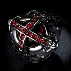 7 Knights Templar Red Stone Ring Armor Rings, Crazy Rings, Mens Fashion Rings, Red Diamond Ring, Skull Bedding Sets, Cross Rings, Templar Cross, Cool Rings For Men, Pirate Jewelry