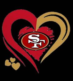 the san francisco state rams logo on a heart with paw prints in gold and red