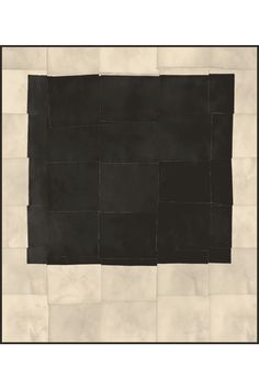 a black and white painting with squares in the middle on a tile flooring area