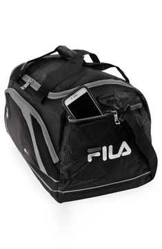 Multiple zip compartments keep your essentials and extras neatly organized in this spacious duffle bag crafted from sturdy  fabric that's durable for the gym, commute or weekend getaway. 19" x 10" x 10" Two-way top-zip closure
 Exterior zip pockets Textile Imported Black Sporty Duffle Bag With Functional Pockets, Sporty Black Duffle Bag With Functional Pockets, Sporty Black Bag For Overnight Trips, Black Duffle Bag With Functional Pockets For Daily Use, Black Functional School Luggage, Functional Gray Sports Bag, Black Travel Bag With Functional Pockets For Sports, Sporty Black Luggage For Overnight Trips, Functional Black Duffle Bag With Zipper