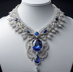 Luxury Fantasy Party Jewelry, Royal Blue And Silver Necklace, Fantasy Jewelry Inspire Uplift ⭐, Luxury Fantasy Style Jewelry For Fantasy Events, Victorian Royal Necklace, Luxury Fantasy Jewelry As Gift, Luxury Silver Jewelry For Fantasy Events, Blue Indian Wedding Jewelry, Luxury Sapphire Necklaces For Jewelry Making