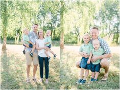 a family posing for a photo in the park