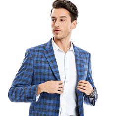 Slim Fit: This 2 Button Blazer Has A Slim Fit, Perfect For Creating A Modern, Sleek Look. Notch Lapel: The Notch Lapel Design Adds An Extra Touch Of Sophistication To This Blazer. Side Vents: The Side Vents Provide Extra Comfort And Mobility. Windowpane Glen Plaid: The Classic Windowpane Glen Plaid Design Of This Blazer Adds A Timeless Touch. This 2 Button Blazer Is The Perfect Combination Of Style, Comfort, And Versatility. The Slim Fit And Notch Lapel Create A Modern, Sleek Look, While The Sid Business Casual Blue Blazer With Button Closure, Blue Business Casual Blazer With Button Closure, Fitted Blue Sport Coat With Button Closure, Blue Casual Business Casual Suits, Blue Single Button Sport Coat For Business Casual, Blue Single Button Sport Coat For Business, Casual Single Breasted Blue Suit, Tailored Blue Sport Coat With Double Button, Tailored Blue Sport Coat With Double Button Closure