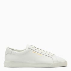 9030 SAINT LAURENT  WHITE ANDY SNEAKERS White Leather Sneakers, Leather Cap, Flat Boots, Sneaker Heels, Sunglasses Shop, Toe Designs, Mens Sandals, Lanvin, Sneakers White