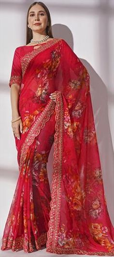 Pink and Majenta color Saree in Georgette fabric with Floral, Printed, Thread, Zari work Floral Print Saree, Print Saree, Party Wear Saree, Embroidery Saree, Zari Work, Georgette Fabric, Party Wear Sarees, Thread Work, Wear Pink