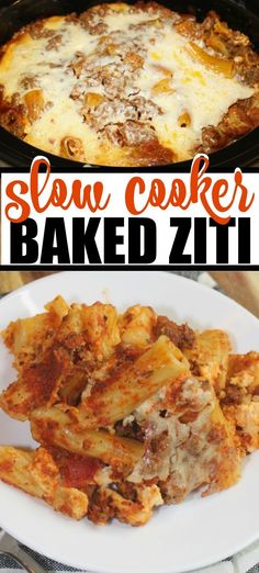 this slow cooker baked ziti recipe is so good and easy to make