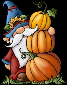 an image of a gnome with pumpkins