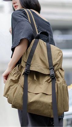 Large Casual Simple Women Travel Backpack Shoulder Bag Khaki Travel Backpack With Multiple Pockets, Khaki Large Capacity Shoulder Backpack, Khaki School Bag With Multiple Pockets, Khaki Backpack With Pockets For Daily Use, Khaki Backpack With Multiple Pockets For Everyday Use, Daily Use Backpack With Pockets And Flap, Daily Use Backpack With Flap And Pockets, Daily Use Flap Backpack With Pockets, Khaki Satchel Backpack With Large Capacity