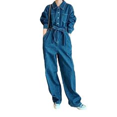 Be transported back to the Pre-millennium with our 2023 Spring-Summer Collection medium wash baggy denim overall! A timeless classic with modern day flair. this one-of-a-kind piece will have you feeling nostalgic and looking fashionably hip. Crafted from luxe denim and featuring a bold buttoned closure. this overall exudes retro chic sophistication.Distinctive Features: 90s Style: Relive the 90s in style with this classic denim overall. Medium Wash: A timeless wash that adds a touch of effortles Dark Wash Wide Leg Denim Jumpsuit With Pockets, Dark Wash Denim Jumpsuit With Wide Legs And Pockets, Wide Leg Denim Jumpsuit With Pockets, Casual Indigo Denim Jumpsuit, Denim Blue Straight Leg Jumpsuit With Pockets, Fall Denim Jumpsuit With Pockets, Relaxed Fit Medium Wash Denim Jumpsuit With Pockets, Washed Blue Straight Leg Denim Jumpsuit With Pockets, Relaxed Fit Denim Jumpsuit With Pockets In Medium Wash