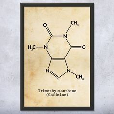 an image of the structure of caffeine on a paper sheet in a frame