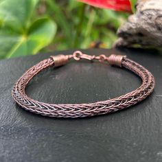 Entirely designed and created by myself this intricate double Viking knit chain bracelet is also made from upcycled materials.  The weave is woven from recycled 24 gauge copper wire. The end caps  finishing each side of the chain are made from upcycled copper wire as well as the links and hook clasp.  The bracelet is flexible and comfortable to wear , it comes with a antique patina and hand polish finish to make details stand out.  *upcycled *handmade  *gift box *polishing cloth included  🌺 Han Wire Wrapped Chain, Knit Bracelet, Bijoux Fil Aluminium, Viking Knit, Jewelry For Men, Hook Clasp, Chain Jewelry, Kauai, Copper Wire