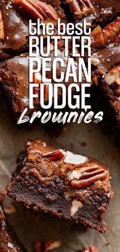 the best butter pecan fudge brownies with pecans on top and bottom