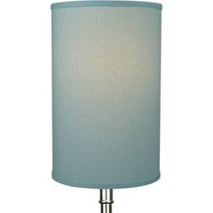 a light blue lamp with a white shade on the bottom and silver base, sitting against a white background