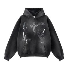 Cross Wave Oversized Graphic Hoodie - h0neybear