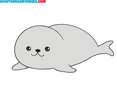 How To Draw A Seal, Cute Seals Drawing, Easy Seal Drawing, Seal Outline, Cute Seal Drawing, Seal Line Drawing, Seal Doodle, Baby Seal Drawing, Seal Cute Cartoon