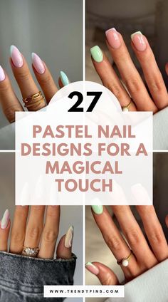 Discover the magic of pastel nail designs with this captivating Pinterest image. These 27 unique designs will inspire your next manicure, adding a soft, whimsical touch to your style. Click to explore these enchanting nail art ideas that are perfect for any season. Bright Pastels, Oval Nails, Pastel Nails, Nail Designs Spring