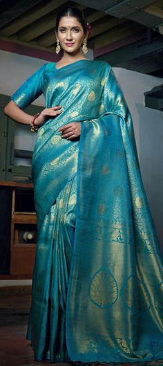 Blue color Saree in Raw Silk, Silk fabric with Weaving work Blue Silk Saree, Comfortable Blouses, Silk Sarees Online Shopping, Raw Silk Saree, Indian Sarees Online, Teal Blue Color, Half Sleeve Blouse, Blue Saree, Art Silk Sarees