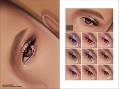 an image of a woman's eyes with different makeup colors and shapes on them