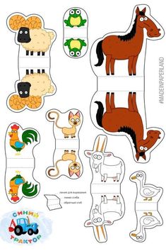 an animal cut out from paper with the words, animals and farm animals on it