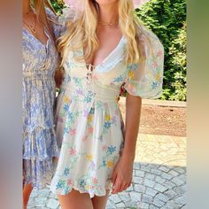 For Love And Lemons Mini Dress From Revolve Cute V-neck Dress For Garden Party, Cute V-neck Garden Party Dresses, Cute V-neck Dresses For Daywear, Lemons Aesthetic, Lemon Dress, Aesthetic Outfit, Love And Lemons, For Love And Lemons, For Love