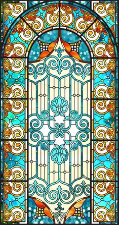 a stained glass window with an ornate design