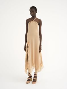 Chloé Lingerie Halterneck Dress In Silk | Chloé US Chloe Ss25, Chemena Kamali, Chloe 2024, Embrace Femininity, Vivian Dress, Peach Puff, Asymmetrical Shirt