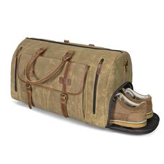 Canvas Duffel Bag with Shoes Compartment Canvas Weekend Overnight Bag This all purpose carryall is great for the gym, overnight travel, as carry-on luggage or as a business case. .Also, there is one shoe compartment on the side of the bag, which is very easy to put in and take out the shoes. Features:• Inside zipper pocket,1 cell pocekt, 1 purse pocket• Poly cotton lining and brass hardware• Adjustable Shoulder Strap Color: Grey/Black/Blue/Khaki/Army GreenItem Dimensions:19.6"L x 9"W x 11.8"H / 50cm(L) x 23cm(W) x 30cm(H) Canvas Duffel Bag, Business Case, Carry On Luggage, Overnight Bag, Take Out, Water Proof, Duffel Bag, Clutch Wallet, Brass Hardware