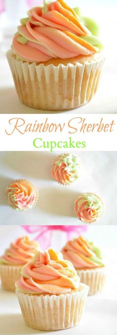 rainbow sherbet cupcakes with frosting and icing on the top