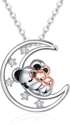 925 Sterling Silver Mother Child Koala Moon Pendant Necklace Jewelry for Women   【Koala Bear Necklace】-A loving and warm picture of baby koala is hugging in the arms of mom koala and sleeping on the moon,that's made me reminds when we were a child and lying in the arms of our mum with peace and warm. this koala bear necklace Interpretated the great of maternal love.so this koala necklace would be perfect gift to show your love to your mom. 【Material】-This koala necklace is made of 925 sterling s Koala Necklace, Baby Koala, Mother Child, Bear Necklace, Moon Pendant Necklace, On The Moon, Moon Pendant, Koala Bear, Mother And Child