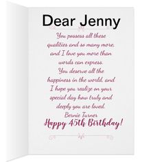 a birthday card with the words dear jenny