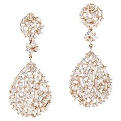 Earrings in 18kt pink gold set with 139 baguette, princess, tapers cut diamonds 7.61 cts Luxury Rose Gold Baguette Cut Earrings, Luxury Pear-shaped Jewelry With Baguette Diamonds, Rose Gold Diamond Earrings With Baguette Diamonds, Fine Jewelry Baguette Diamond Earrings For Party, Rose Gold Baguette Cut Diamond Earrings, Party Earrings With Baguette Diamonds In Fine Jewelry Style, Rose Gold Baguette Cut Earrings For Formal Events, Rose Gold Baguette Cut Earrings For Formal Occasions, Party Earrings With Baguette Diamonds Fine Jewelry