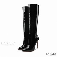 Lasaky - Sleek Over-the-Knee Patent Leather Boots with Ultra High Heel, Long Shaft, and Steel Pole Dance Design - A Perfect Addition to Your Sexy Fashion Ensemble. Dance Boots, Rough Heels, Elegant High Heels, Buckles Fashion, Patent Leather Boots, Elegant Heels, Stiletto Boots, Girly Shoes, Leather High Heels