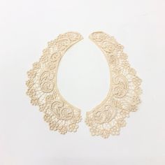 "Beautiful vintage beige ivory floral lace collar, comes in two separate pieces. Perfect for sewing together and adding a button on the back or for any other sewing projects. Crochet style lace. Collar is not attached, will need to be sewn together. Measurements Length: approx 8\" Width: 2.25\" All of our items are VINTAGE NOS (new old stock/ deadstock), they have been stored in their original packaging in a climate controlled environment. Some items will come with the original tags. **Please me Beige Bohemian Crochet Lace, Bohemian Beige Crochet Lace, Lace Collar, Wedding Supplies, Lace Applique, Vintage Lace, Faux Flowers, Crochet Fashion, Floral Lace