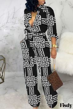 Fisdy - Elegante y contemporáneo mono de tirantes con estampado negro, cuello vuelto y corte recto Fashion Movement, Beautiful Jumpsuits, Jumpsuit Casual, Casual Wear Women, Girl Closet, Jumpsuits And Romper, Casual Jumpsuit, Long Jumpsuits