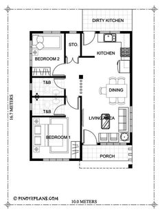 the floor plan for a two bedroom house