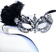 Metal Mask, Feather Mask, Mask Masquerade, Masquerade Mask, Black Feathers, Onyx Stone, Black Light, Feathers, Pink White