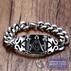 Freemasons Bracelet Vintage Black  Extensive collection of Masonic apparel,... {  #Home #ShopFootwear #BaseballShoes #BasketballShoes #FootballShoes #GolfShoes #KicksForACause #LacrosseShoes #LifestyleFootwear #PaintedShoes #ReadyToShip #RunningShoes #TrackAndFieldShoes #SignatureCollection #KingOfJUCO #EricSim #MiggyLocker #MiguelRojas #PitchingNinja #RobFriedman #SkateboardingShoes #Slides #Sandals #SoccerShoes #SoftballShoes #TennisShoes #WeddingShoes #CreateYourOwnDesign #OrderForm #Pric... Masonic Symbol, Compass Bracelet, Green Jewelry, Men Jewelry, Cuban Chain, Steel Jewelry, Stainless Steel Jewelry