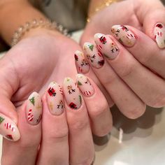 festive Christmas nails with cute reindeer and tree nail art designs on a nude base coat Cute Christmas Nail Ideas, Christmas Nails Ideas, Christmas Nail Ideas, Holiday Nails Christmas, Velvet Nails, Festive Nail Art, Hippie Nails, Gel Nail Art Designs, Tree Nails