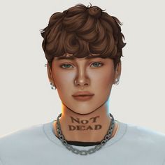 an image of a man with tattoos on his neck and chest, wearing a t - shirt that says not dead