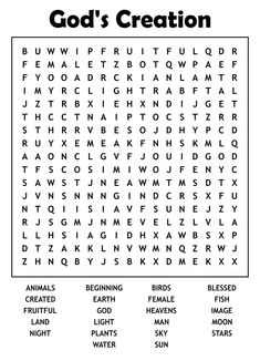 the word search for god's creation is shown in this printable coloring page